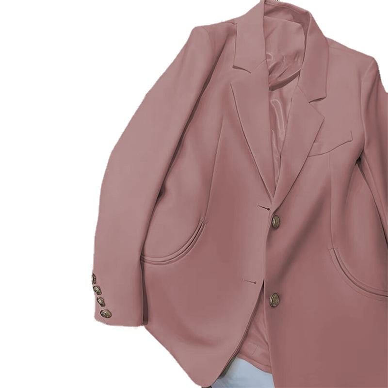 Damemote Uformell ensfarget blazerdrakt med lommer Langermet cardigan koreansk multifarger blazerjakke