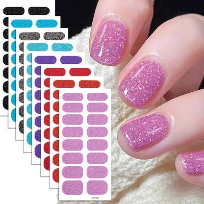 Solid Color Glitter Pink 16-finger Nail Sticker Set, Super Glittery Nail Stickers, Popular Adhesive-backed Nail Stickers.