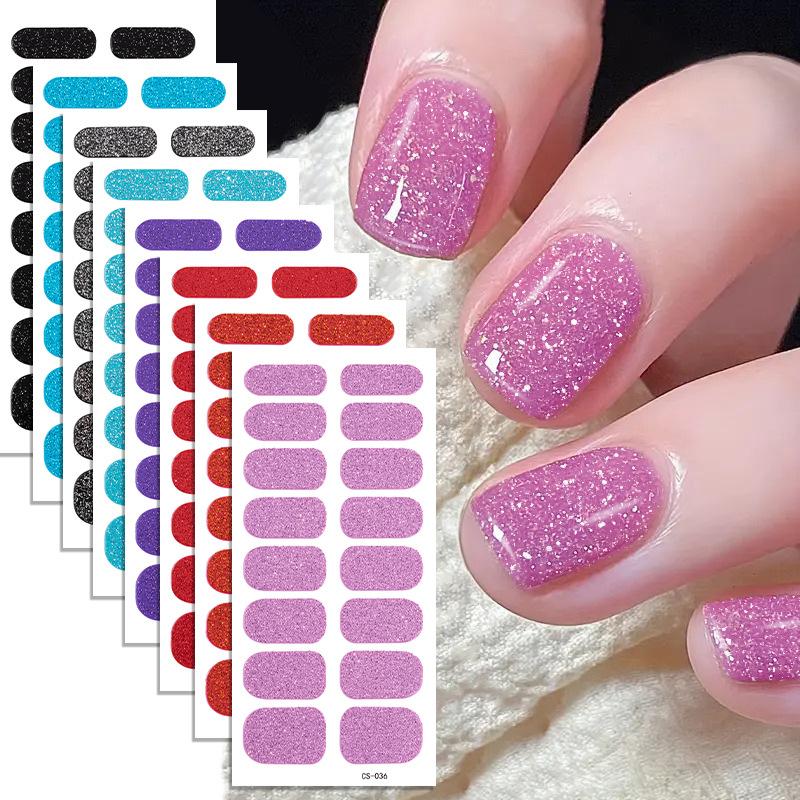 Solid Color Glitter Pink 16-finger Nail Sticker Set, Super Glittery Nail Stickers, Popular Adhesive-backed Nail Stickers.