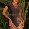 2025 Summer European & American Women's Cotton Ribbed Polo Neck Slim-Fit Short-Sleeve Jumpsuit