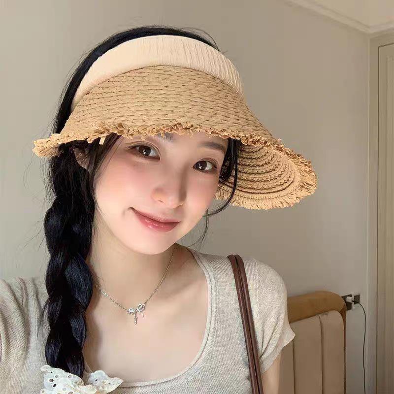Sunscreen Empty Top Straw Hat Brim Ultraviolet Summer Seaside Women's Vacation Sun Hat New 2025 Large Straw Hat