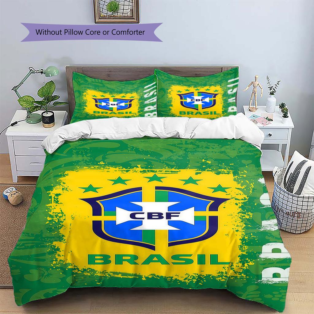 Brazil National Football Team Pattern Bedding,Quilt Set Quilt Cover Pillowcase Home Birthday Gift(1 * duvet cover + 2 * pillowcase, without core)