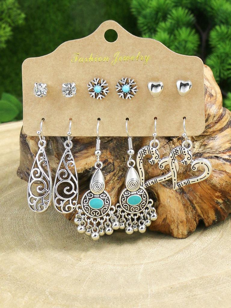 Vintage Boho Geometric Dangle Earrings for Women Ethnic  Drop Earrings Jhumka Zircon Gift Ear studs and earrings integrated