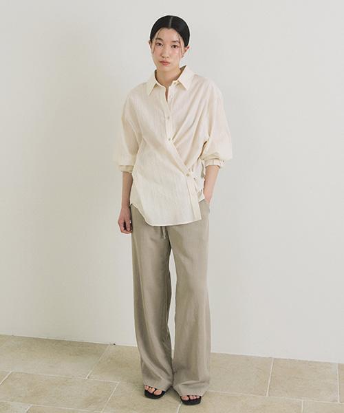 Lingseoul Tencel Blended Band Pants-Light Khaki