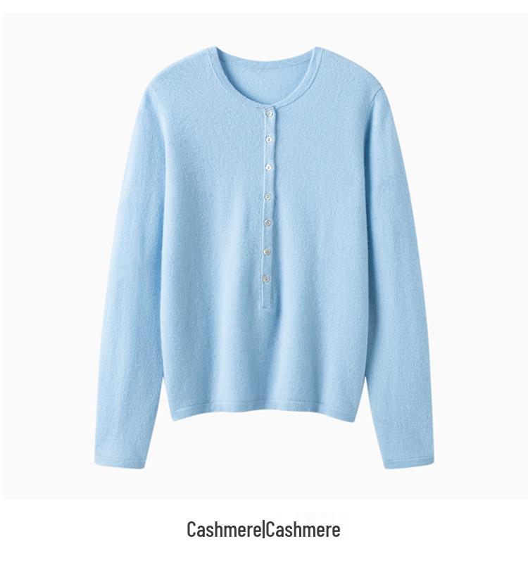 2025 A/W Women's 100% Pure Cashmere Knit Sweater: Loose Fit, Thick Base Layer with Chest Button