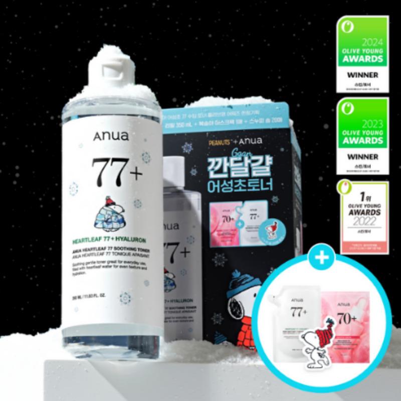 Anua Houttuynia Soothing Toner 350ml + 350ml Awards Limited Edition (+Snoopy Cotton Pads 20 Sheets + Peach Mask 1 Sheet)