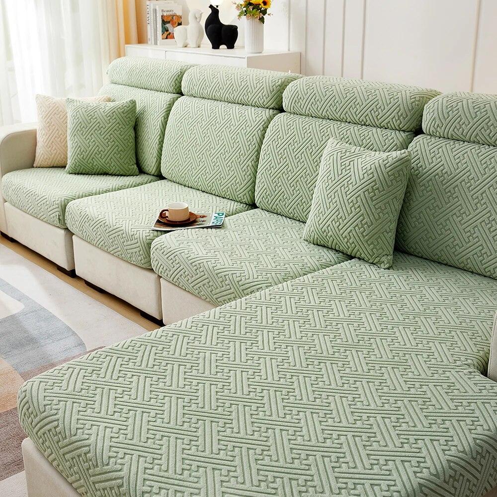 Jacquard Stretch Sofa Covers Living Room Plain Color Sofa Seat Couch Slipcover Gray Furniture Protector Spandex Thick Sofa Case