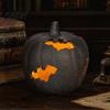 Autumn Festival Decor Halloween Pumpkin Resin Figurine, Bat Hollow Out Lantern with Indoor Outdoor Holiday Props Warm Light, Spooky Home Table