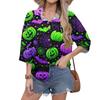 Women's Casual Printing Button-down Shirt Three-quarter Sleeve Dress Shirt Lapel Work Shirt With Pockets