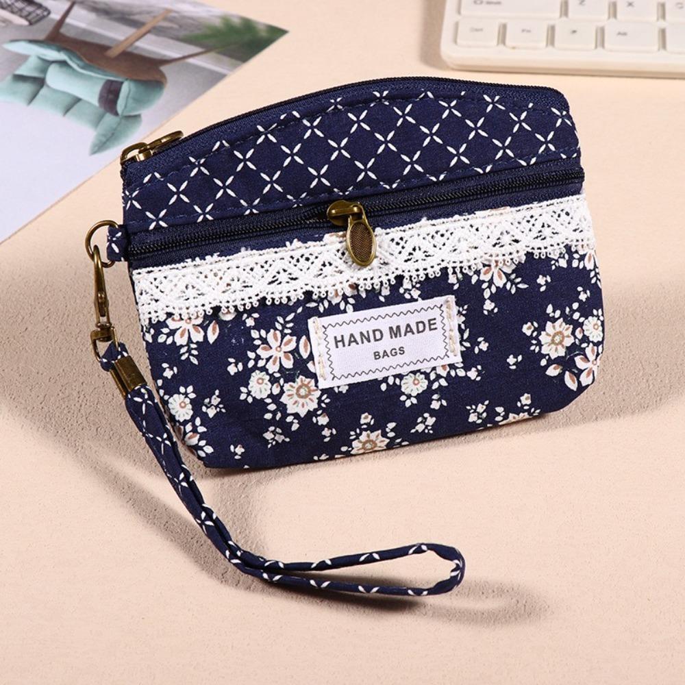 New Printed Fabric Money Bag Double Zipper Ethnic Style Handbag Coin Purse Women Girls