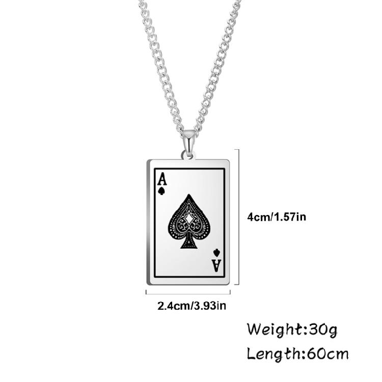 Cool Men Spade Poker Card Necklace Stainless Steel Card Pendant Necklace Multifuntional Chain Necklaces for Daily Party