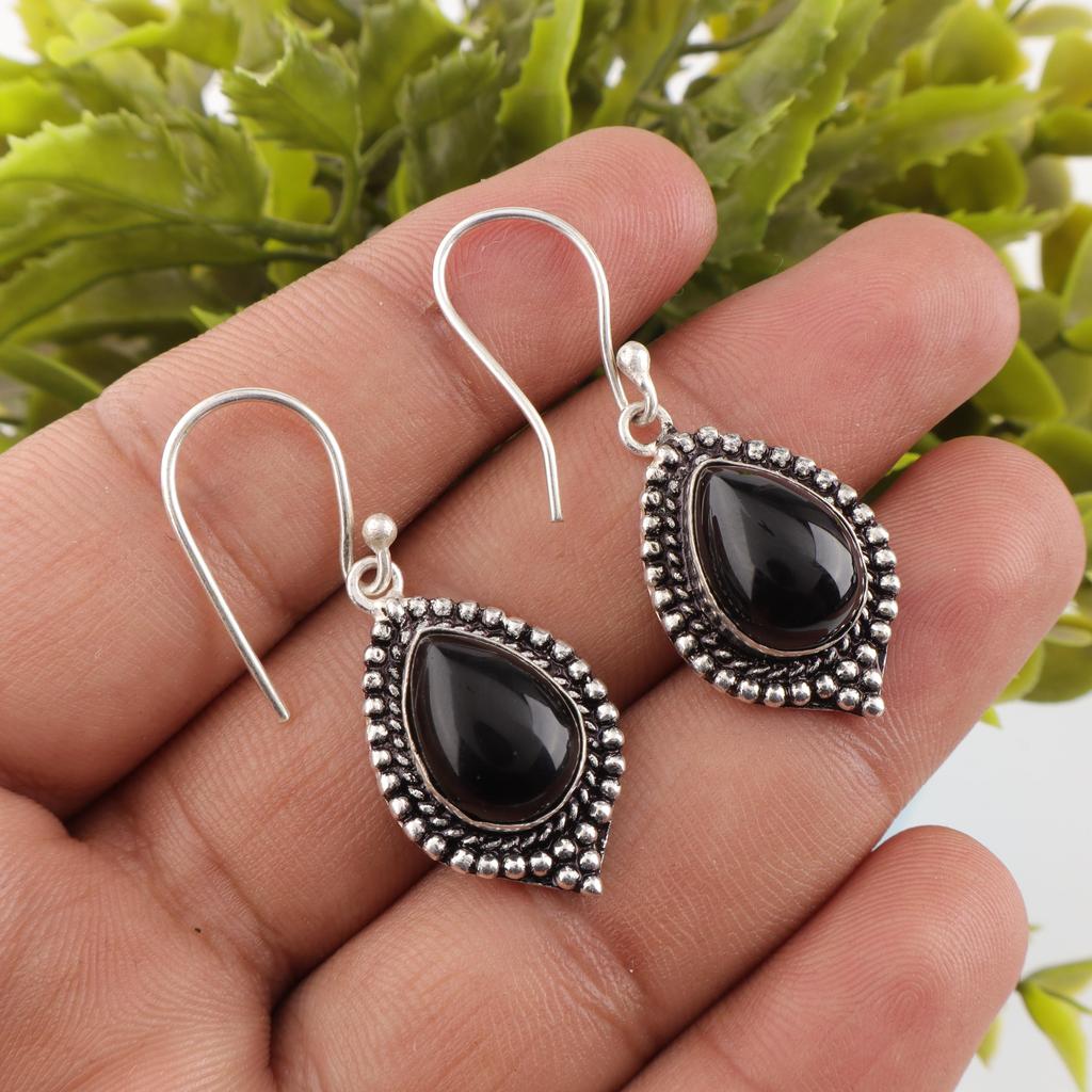 Black Tourmaline Earrings Gemstone Jewelry, 925 Solid Sterling Silver Earrings, Handmade Amazing Earrings Jewelry Gift For Women