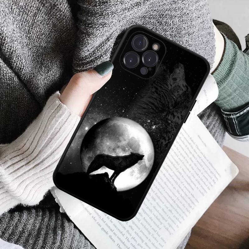 Coole schwarze Wolf-Telefonhülle für iPhone 14 11 12 13 Mini Pro Max 8 7 6 6S Plus X SE 2020 XR XS Funda Case