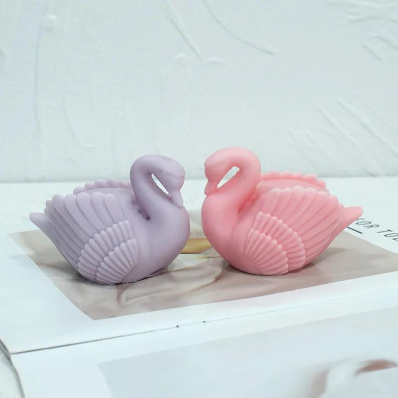 New White Swan Silicone Candle Mold Soap Resin Gypsum Mould Animal Bird Chocolate Cake Making Set Wedding Decor Gifts