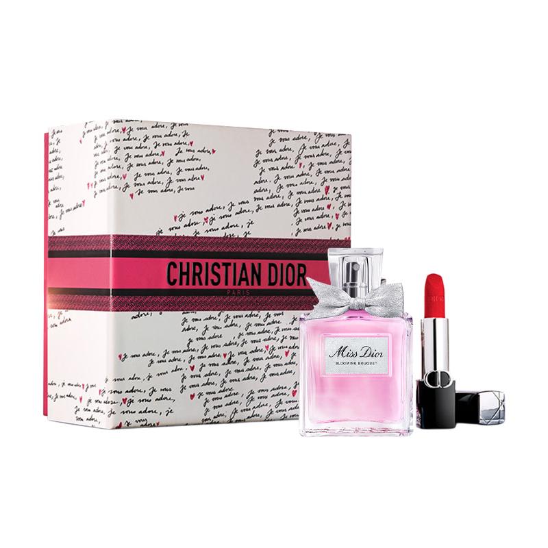 DIOR Perfume Flower Sweetheart 50ml + Blue Gold Lipstick #999 Legendary Red Lip синий