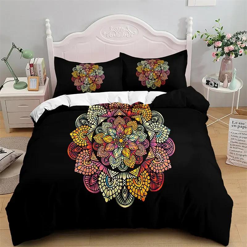 Comforter Mandala Microfiber Bohemian Floral Bedding Set Hippie Geometric Comforter King For Girls Teens Bedroom Decor