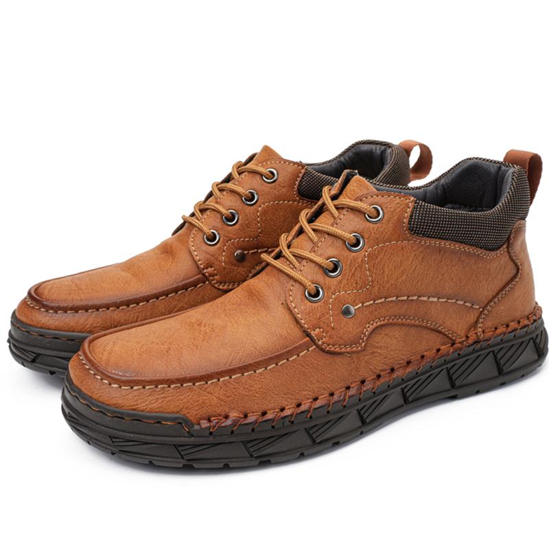 Men's Genuine Leather Casual Shoes Winter Plus Velvet Warm Ankle Boots Spring/ Autumn Men's Mid-cut Boots Mens Red Loafers