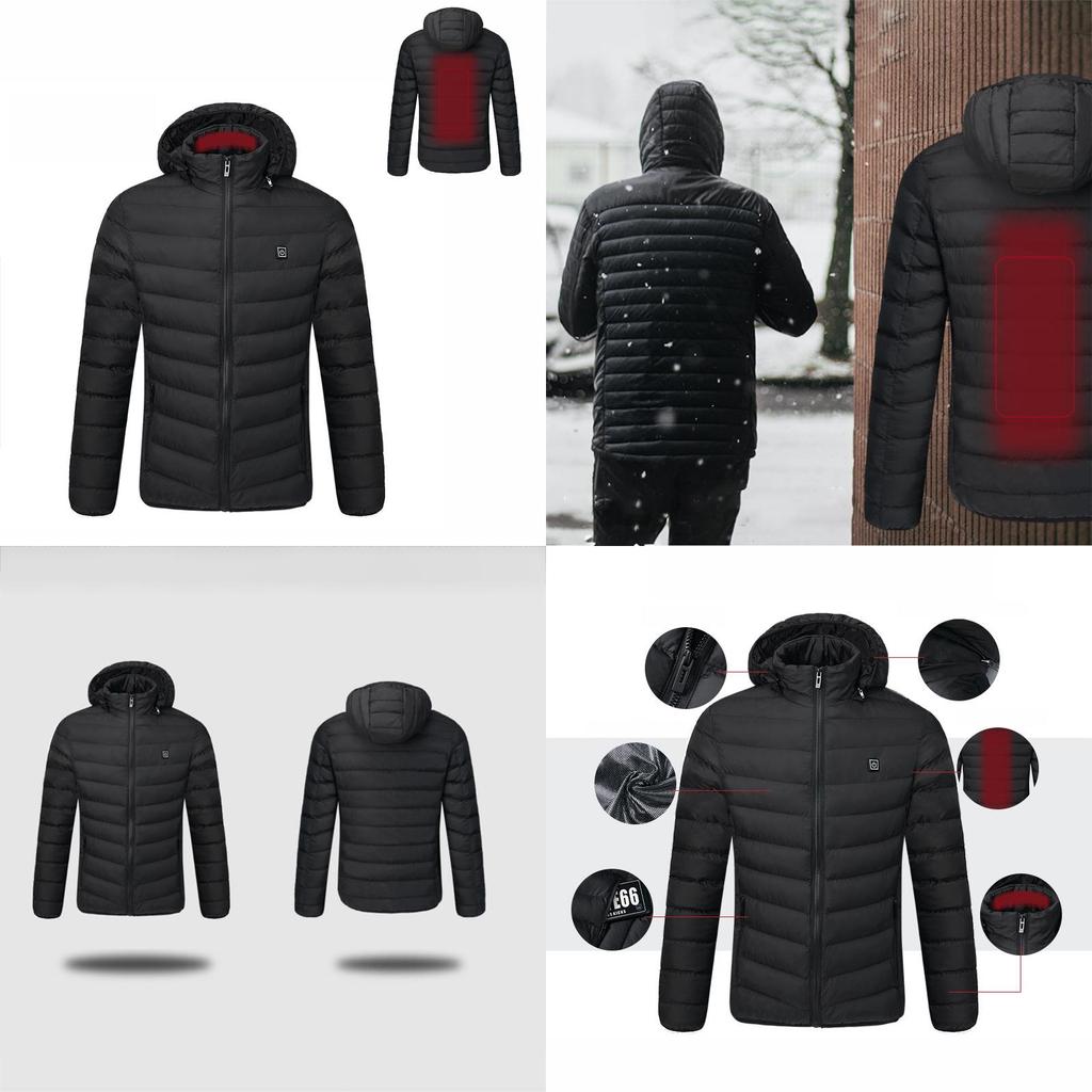 Luxurious Usb Heated Warm Back Cervical Spine Hooded Winter Jacket For Motorcycle Skiing