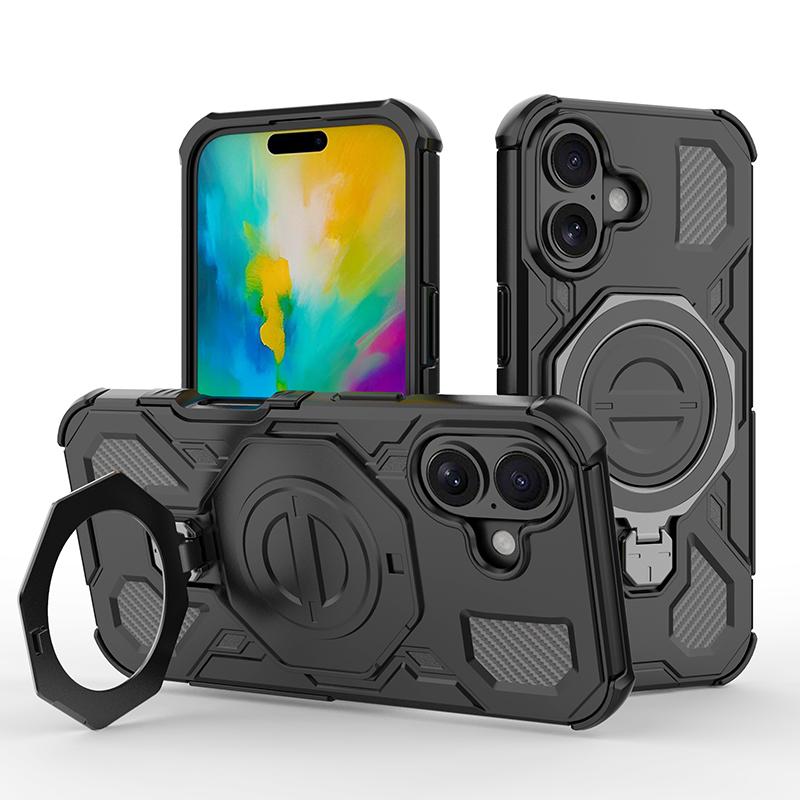 KEYSION Shockproof Magnetic Case for iPhone 16 Pro Max Upright Live Metal Ring Stand Phone Cover for iPhone 15 Pro Max