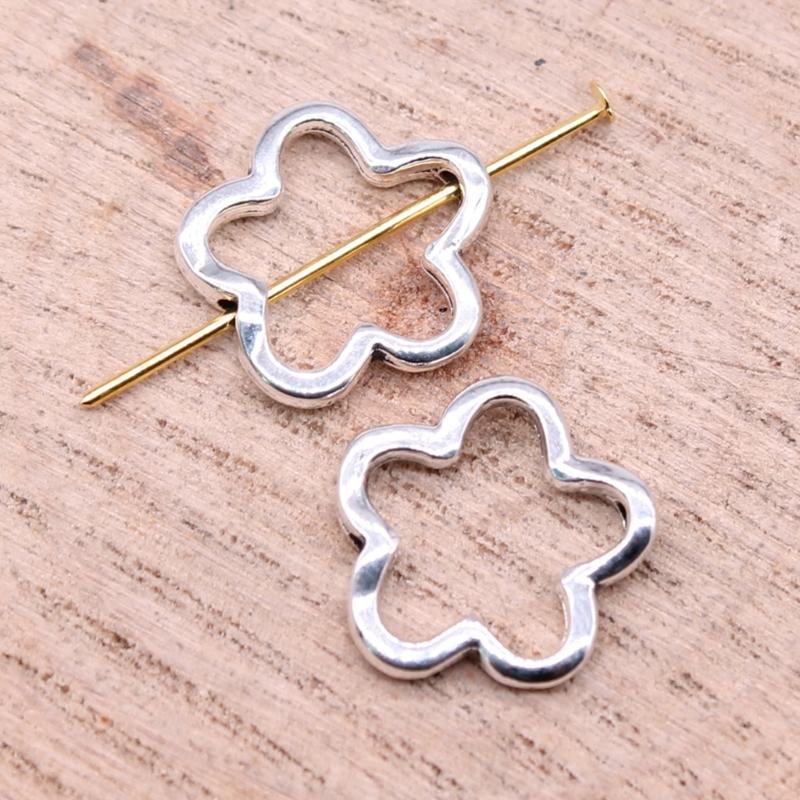 20pcs/lot Antique Silver Bronze Hollow Flower Beads Loose Bead Spacer Connectors DIY for Jewelry Making Bracelet