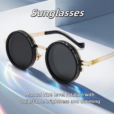 New ND9 Adjustable Dimming Sunglasses Men's Punk Style Round Frame High-definition Glasses Outdoor Fishing Traveling Driving