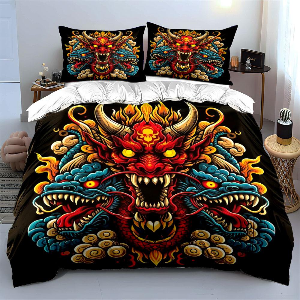 "Dragon Demon Art Decor Set" Bedding Set with 1 Duvet Cover 2 Pillowcases Single Double King Queen Gift