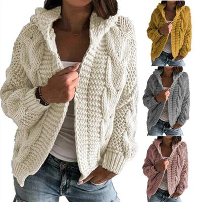 2026 Europäischer & Amerikanischer Herbst/Winter Zopfmuster Einfarbige Damen Strickjacke