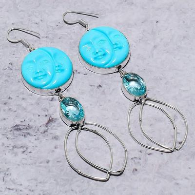 Natural Sleeping Turquoise, Apatite 925 Sterling Silver Earring 3.82" T7q59