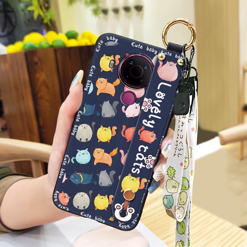 Wrist Strap Dirt-resistant Phone Case For Nokia 5.4 Back Cover Durable Wristband Silicone Soft case Protective Cartoon
