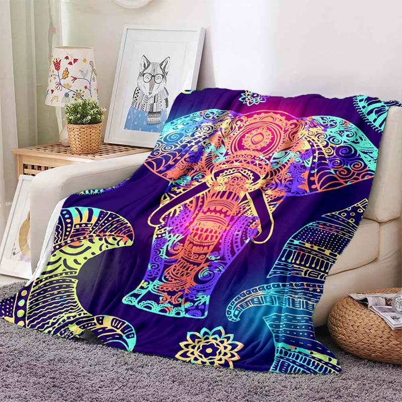 Mandala Elephant Blanket Flannel Breathable Super Warm Throw Blankets for Bedding Travel Bedroom Soft Throws Home Decor