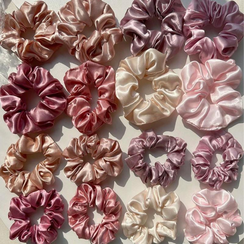 16Pcs/Set Soft Satin Hair Ties Colorful Headwear For Women Fashionable Versatile Hair Band Hair Accessories
