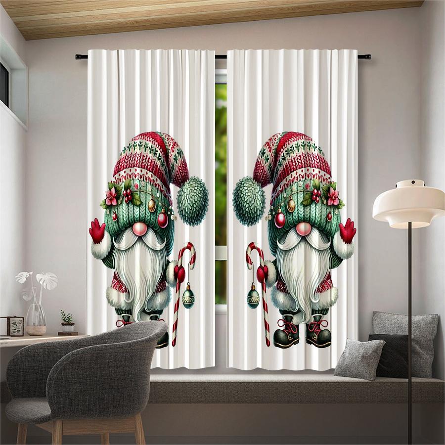 2pcs- Santa Claus Printed Curtains   Pole Bag Curtains   Christmas Decorations   Home Decorations   Room Decorations
