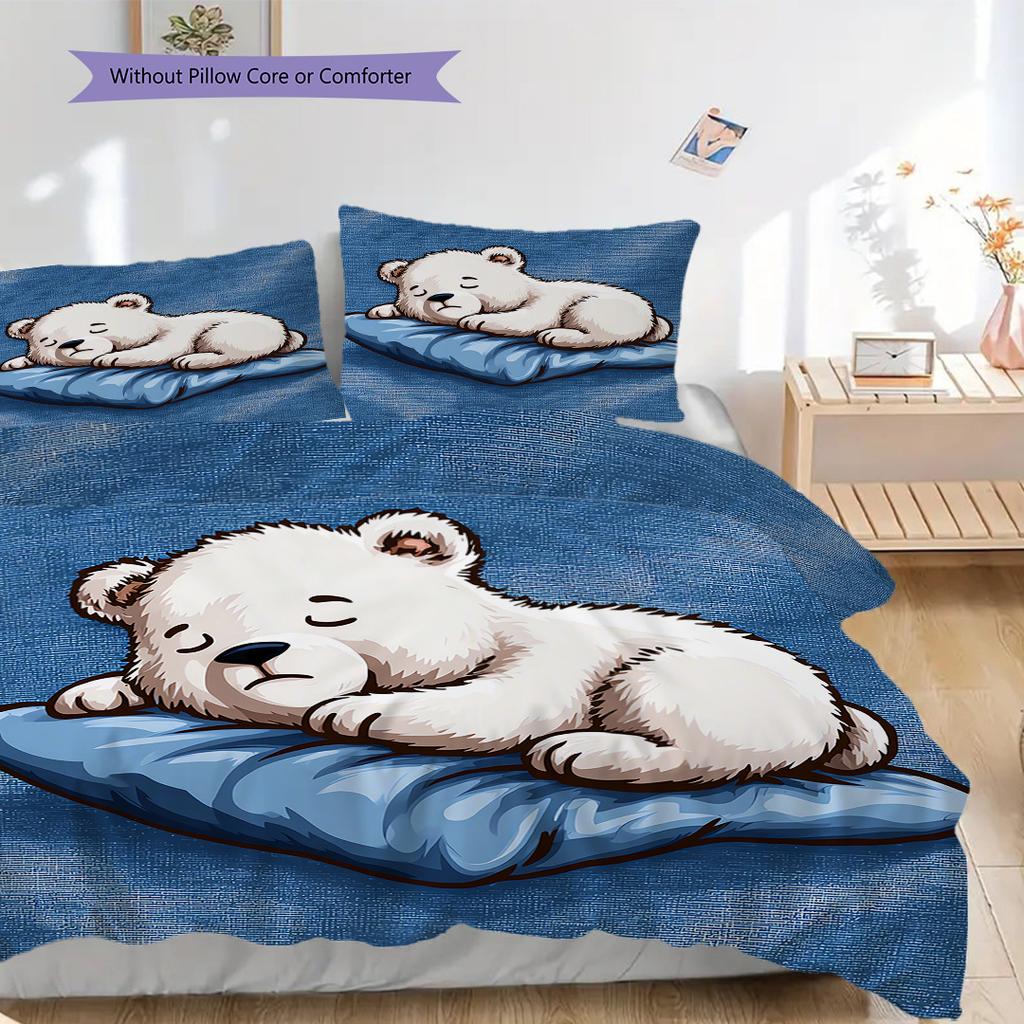 Pościel z wzorem niedźwiedzia polarnego Zestaw kołdry Poszewka na kołdrę Poszewka na poduszkę Dekoracja domu Prezent urodzinowy (1 * poszwa na kołdrę + 2 * poszewki na poduszki, bez rdzenia)
