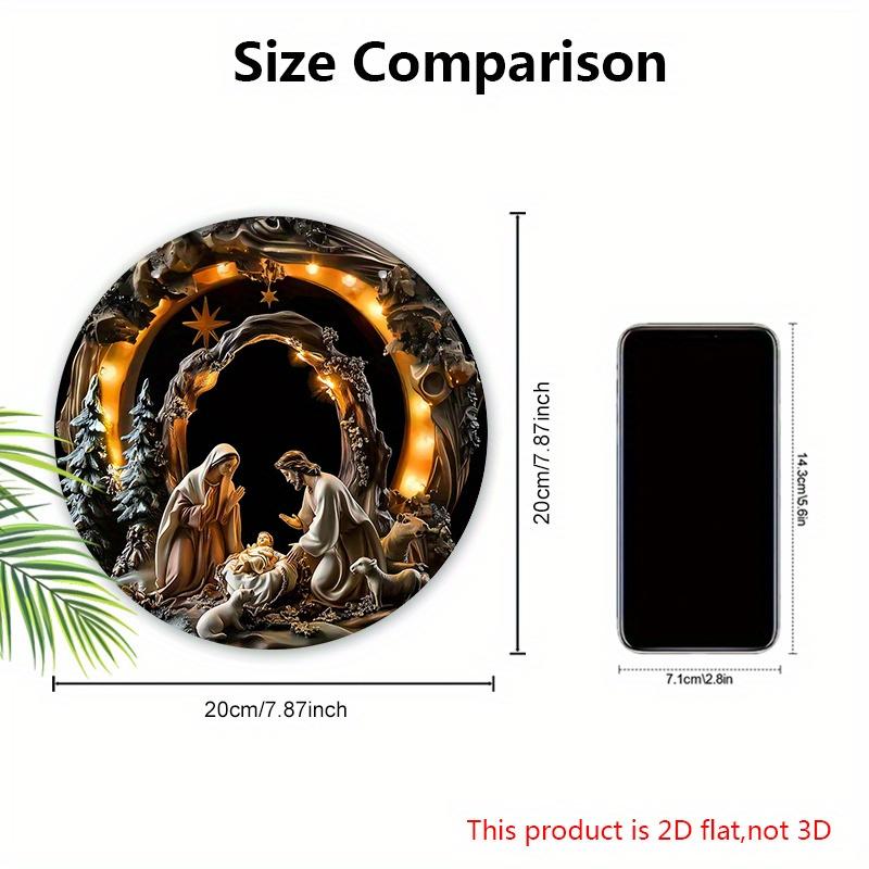 5pcs Jesus Nativity Scene Wooden Christmas Sign - 2D Flat Relief, Round Wall Decor for Church & Home, Perfect Holiday Ornament, Christmas Decor