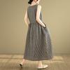 Real shot summer new literary loose cotton and linen plaid sleeveless dress women's vest skirt
