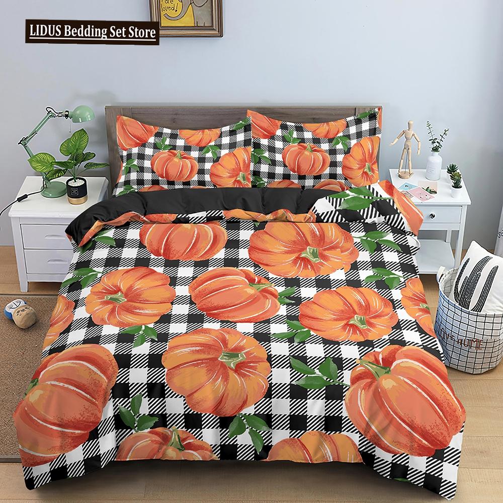 Halloween Bettbezug Cartoon Kürbislaterne Bettwäsche Geist Steppdeckenbezug Kinder Jungen Mädchen Halloween Geschenk Raumdeko 3-teilige Bettwäsche