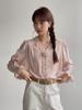 Camisa Feminina Ge Ming com Flores 3D e Manga Sino - Top Retro Francês de Primavera