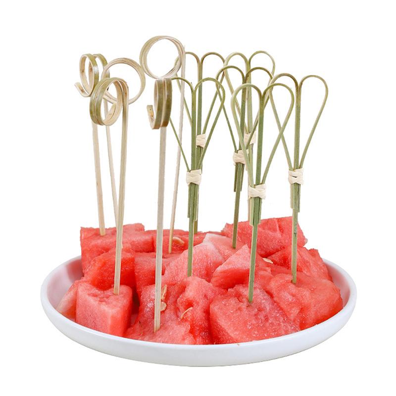 100Pcs/Bag Party Disposable Tableware Cocktail Knotted Bamboo Pick Fruit Skewers