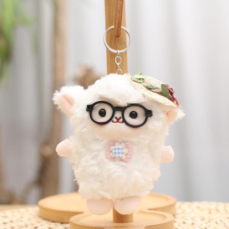 1Pc Cute And Adorable Little Lamb-Shaped Glasses Keychain Plush Toy Doll Bag Accessory