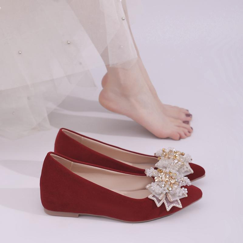 Wedding Shoes Women's 2025 New Bridal Shoes Pointed Red Wedding High Heels Women's Wedding Fat Feet Wide Feet Single Shoes