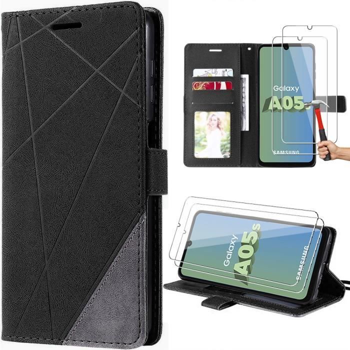 Coque de protection - Booling - pour Samsung Galaxy A05s - Noir - Art Linéaire - Antichoc + 2 Verres Trempés