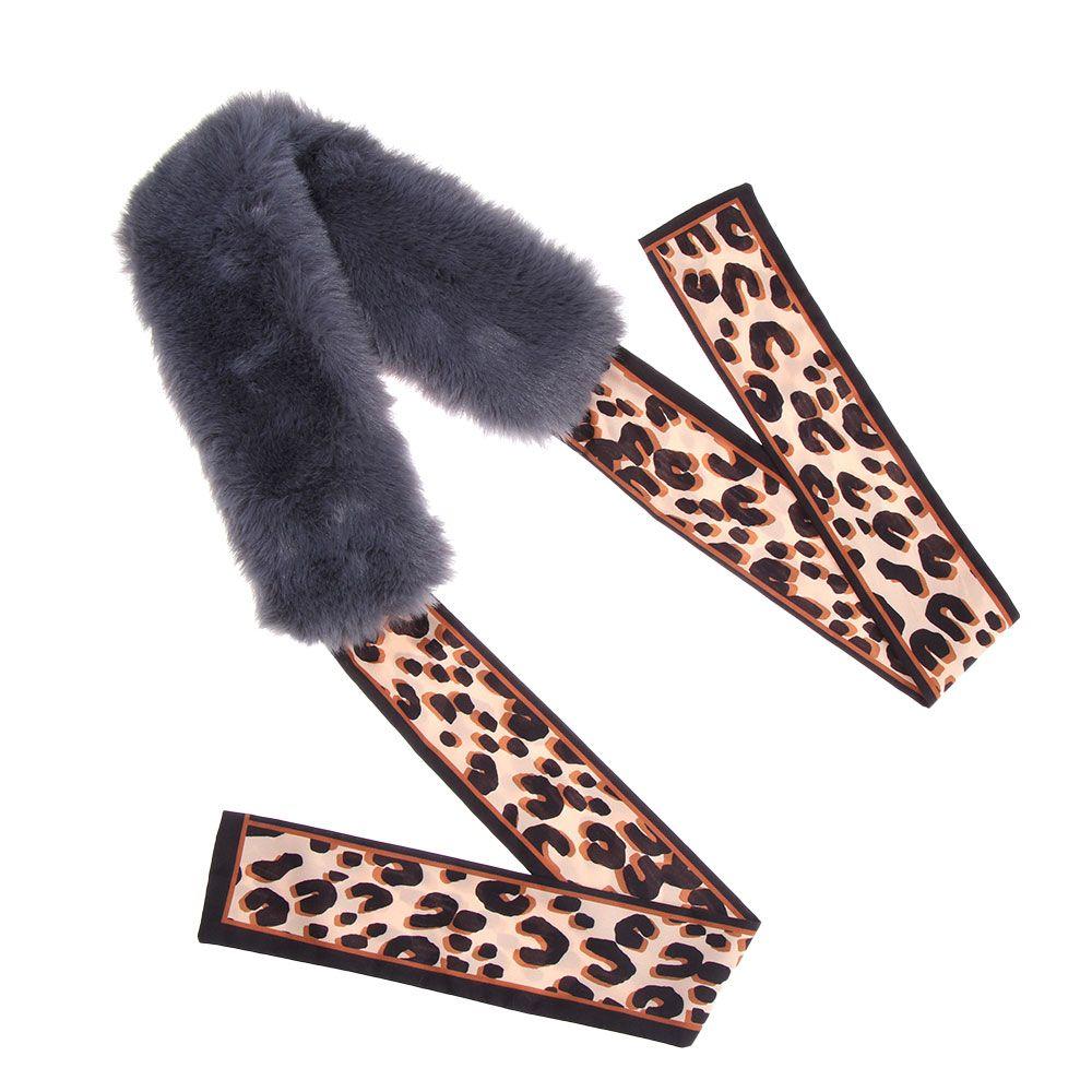 Thick Fanshion Neck Warmer Neck Scarves Wrap Collar Scarf Faux Fur Plush Leopard Ribbons