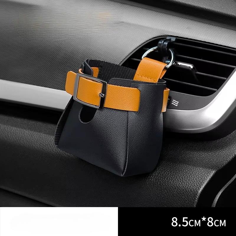 Car Storage Bag Air Vent Dashboard Tidy Hanging Leather Organizer Box Glasses Phone Holder Storage Organizer Car Accessories
