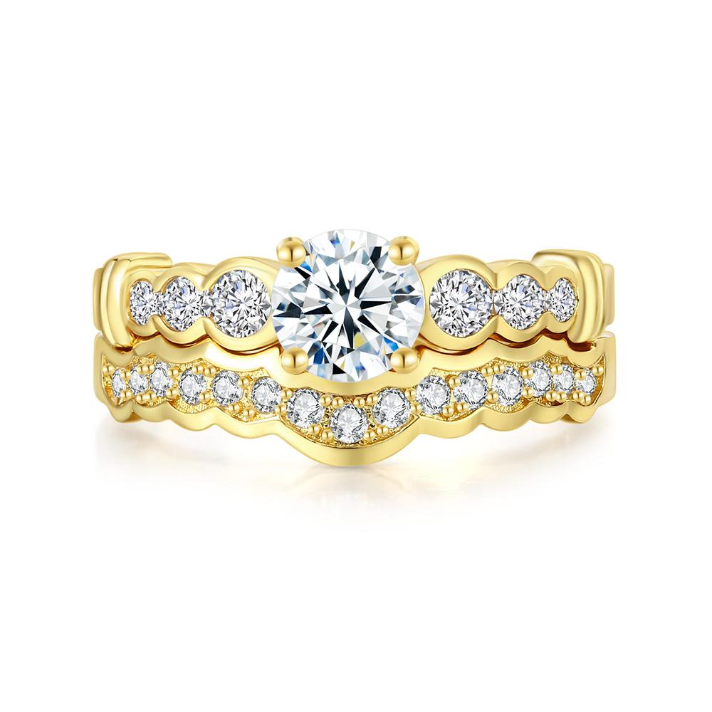 

Set of Rings for Women Luxury Prong Setting Round Cubic Zirconia Gold Color Sparkling 2pcs Ring Sets Female Jewelry Gifts R782 10
