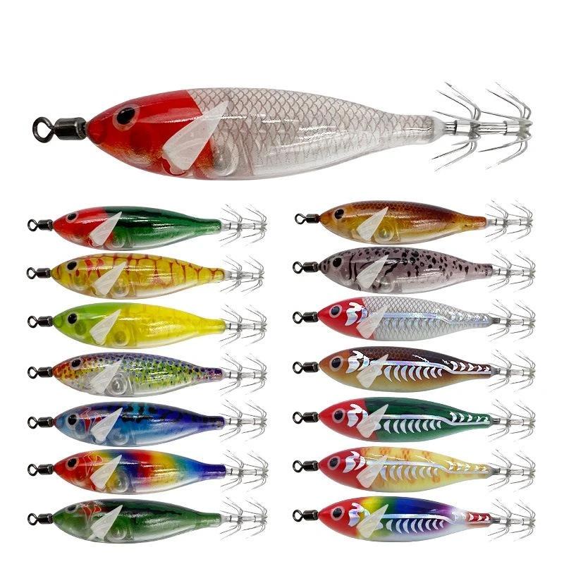 10Pcs Squid Jig Set 8Cm Luminous Uv Shrimp Lure Horizontal Fishing Bait For Cuttlefish Octopus Sea Tackle