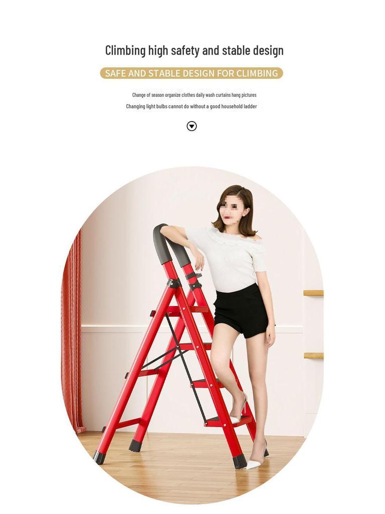 Folding Indoor Multifunctional Telescopic Ladder: High-Carbon Steel, Portable, Thickened Herringbone Design