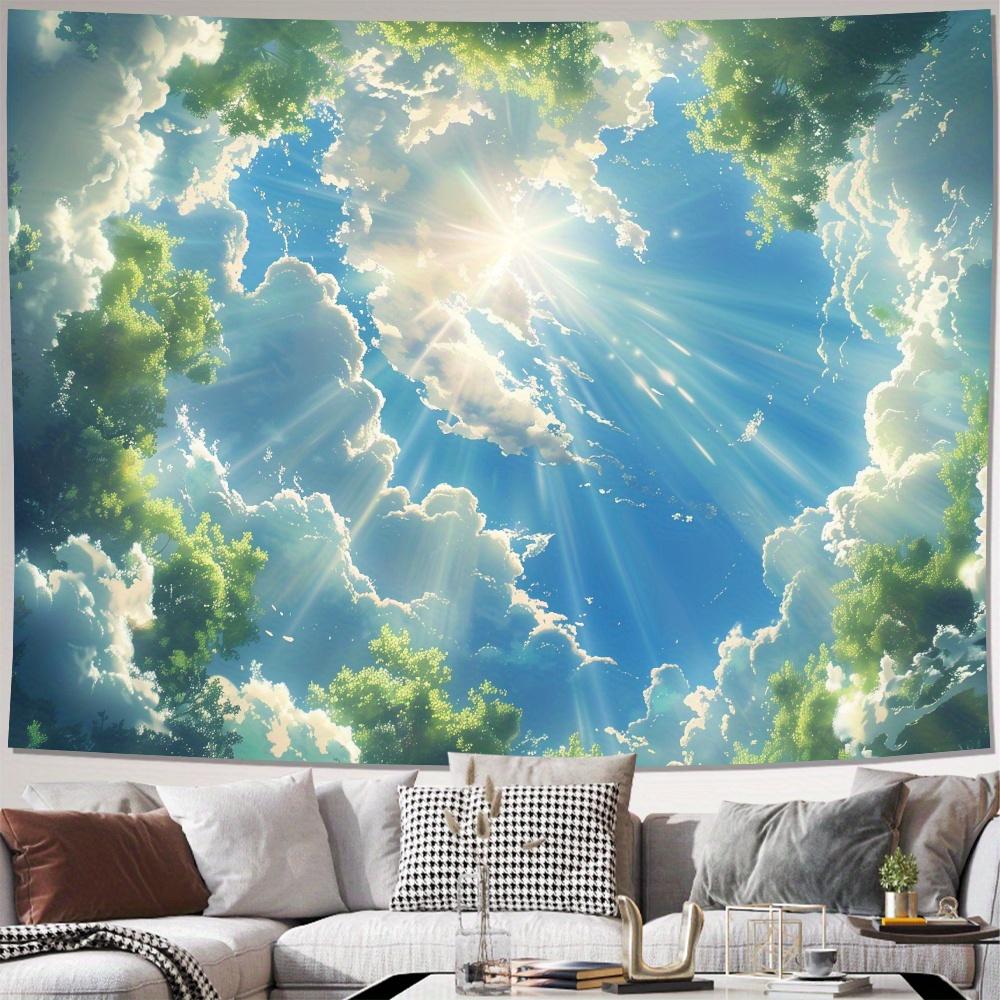 Himmelblå Moln Soliga Moln Landskap Tapestry Väggbonad Heminredning för Vardagsrum Sovrum Sovsal Perfekt Gåva för Högtid