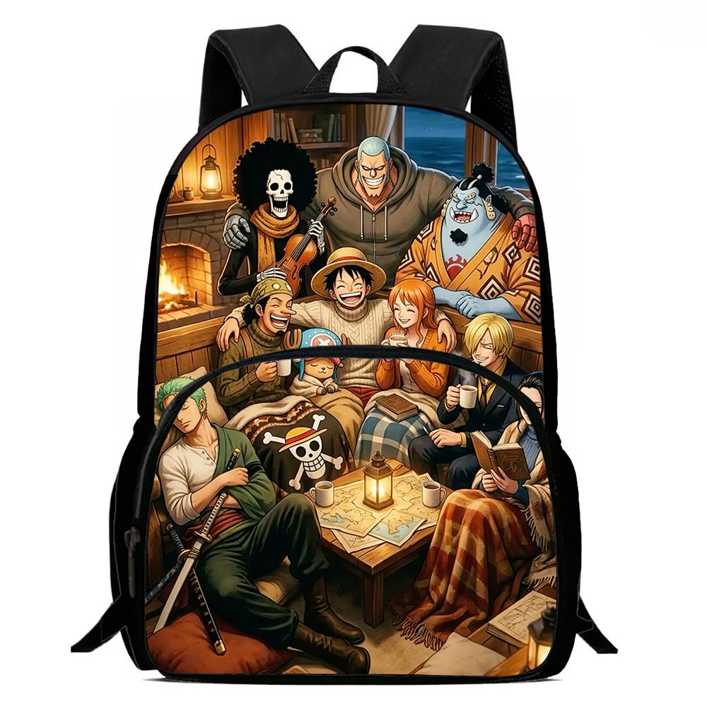 One Piece 15 Inch Front Pocket Backpack for Boys Girls Best Gifts Lightweight Durable Cartoon School Bookbag for Children Travel