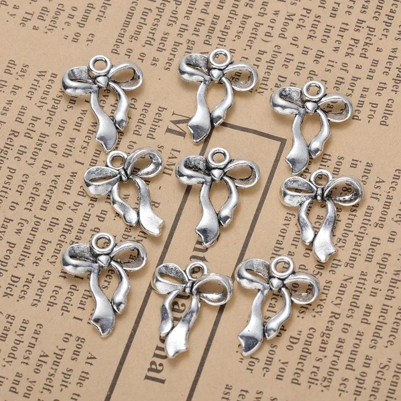 10Pcs Silver Plated Bow Charms Pendants Bulk For Jewelry Making DIY Necklace Bracelet Earrings Key Chain Accessories Supplies