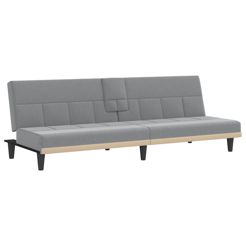 Sofa Bed with Drink Holders Light Grey Fabric